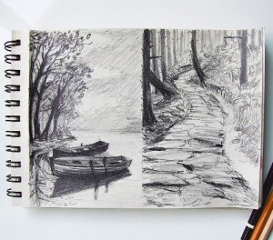 boat-forest-drawing-graphite